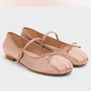 Charles & Keith Emiko Satin Bow Mary
Jane Flats in Nude